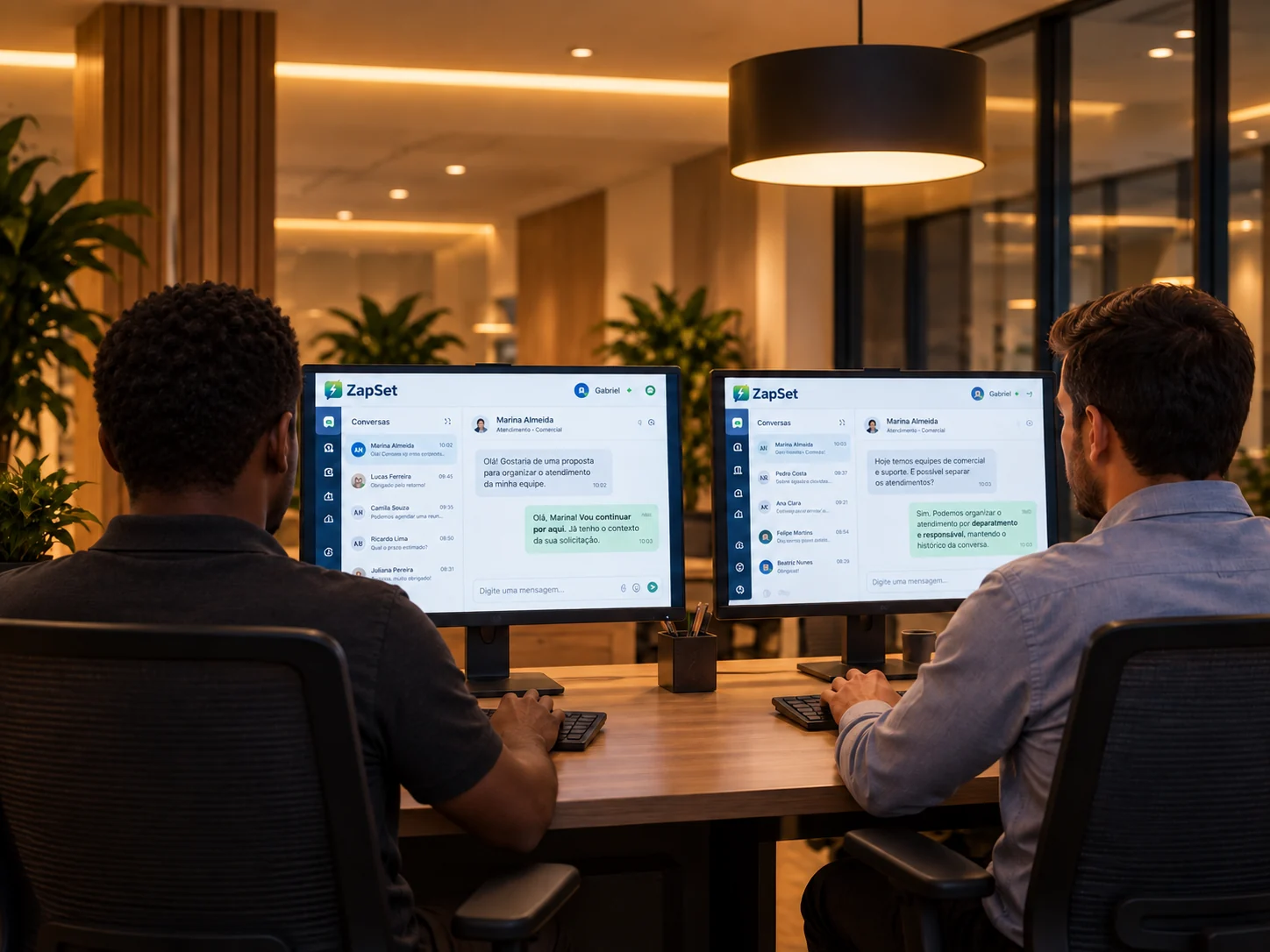 Two professionals using ZapSet at workstations side by side